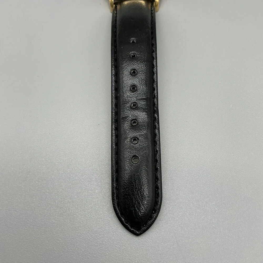 Q&Q Quartz Mens Watch 39mm Gold Tone Case Round Dial Black Band New Battery